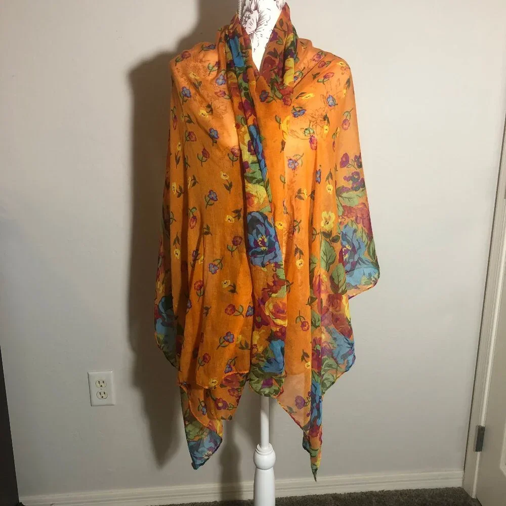🌸 Vibrant Floral Sheer Scarf / Shawl – Bold, Romantic, Cottagecore Dream 🌸